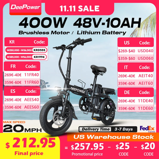 DeePower K300 14inch Mini Folding Ebike for Adults, Electric Bike,Electric Bicycle with Lithium Battery,20MPH Commuting e-bike RISE DEFENSE SYSTEMS.AI PRODUCTS