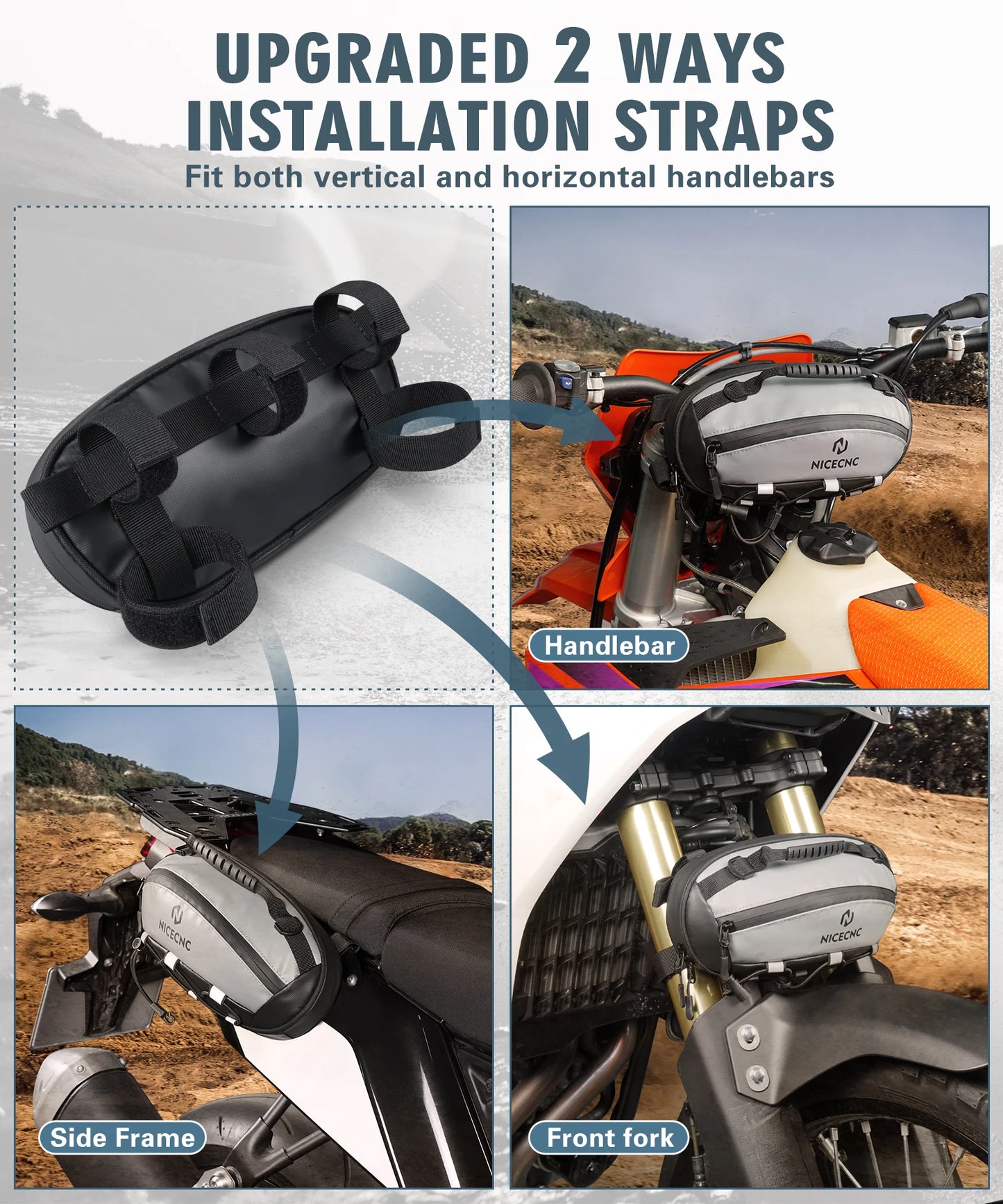 Motorcycle Front Fork Bag for Yamaha YZ250 KTM 125 ECX Waterproof Handle Bar Saddlebag Dual Sport Dirt Bike Storage Accessories RISE DEFENSE SYSTEMS.AI PRODUCTS
