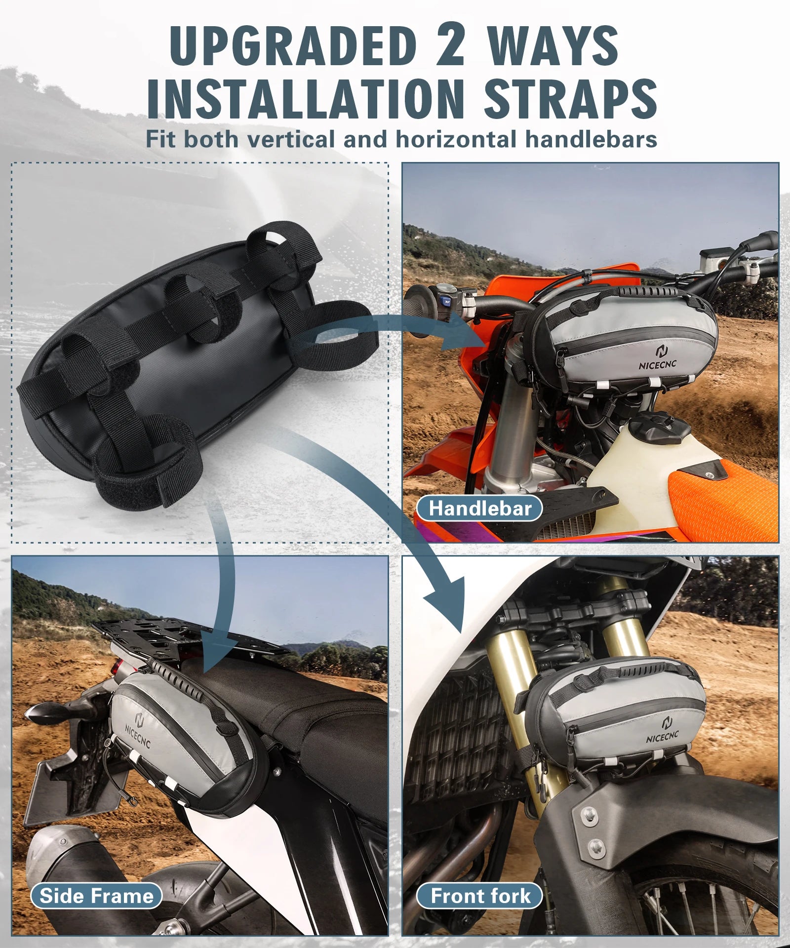 Motorcycle Front Fork Bag for Yamaha YZ250 KTM 125 ECX Waterproof Handle Bar Saddlebag Dual Sport Dirt Bike Storage Accessories RISE DEFENSE SYSTEMS.AI PRODUCTS