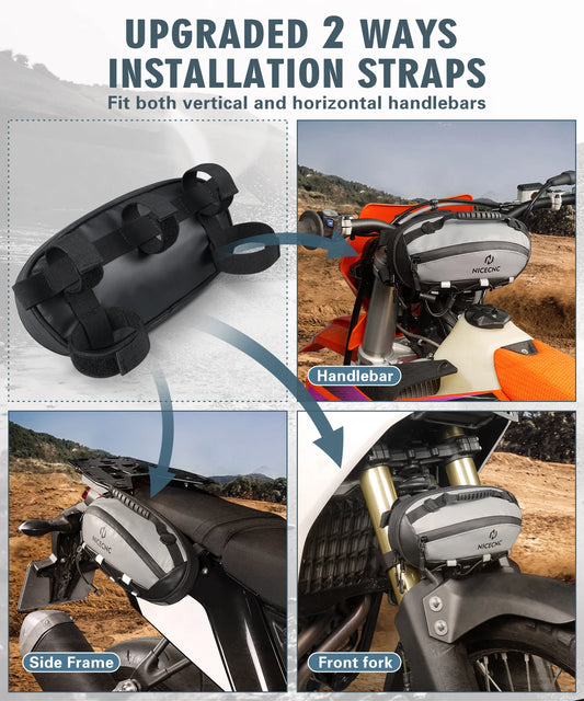 Motorcycle Front Fork Bag for Yamaha YZ250 KTM 125 ECX Waterproof Handle Bar Saddlebag Dual Sport Dirt Bike Storage Accessories RISE DEFENSE SYSTEMS.AI PRODUCTS