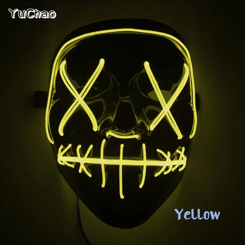 Halloween Film Theme Light Up Glowing Scary Mask LED Luminous Horror Purge Mask Cosplay Bar Party Supplies Neon Full Face Mask RISE DEFENSE SYSTEMS.AI PRODUCTS