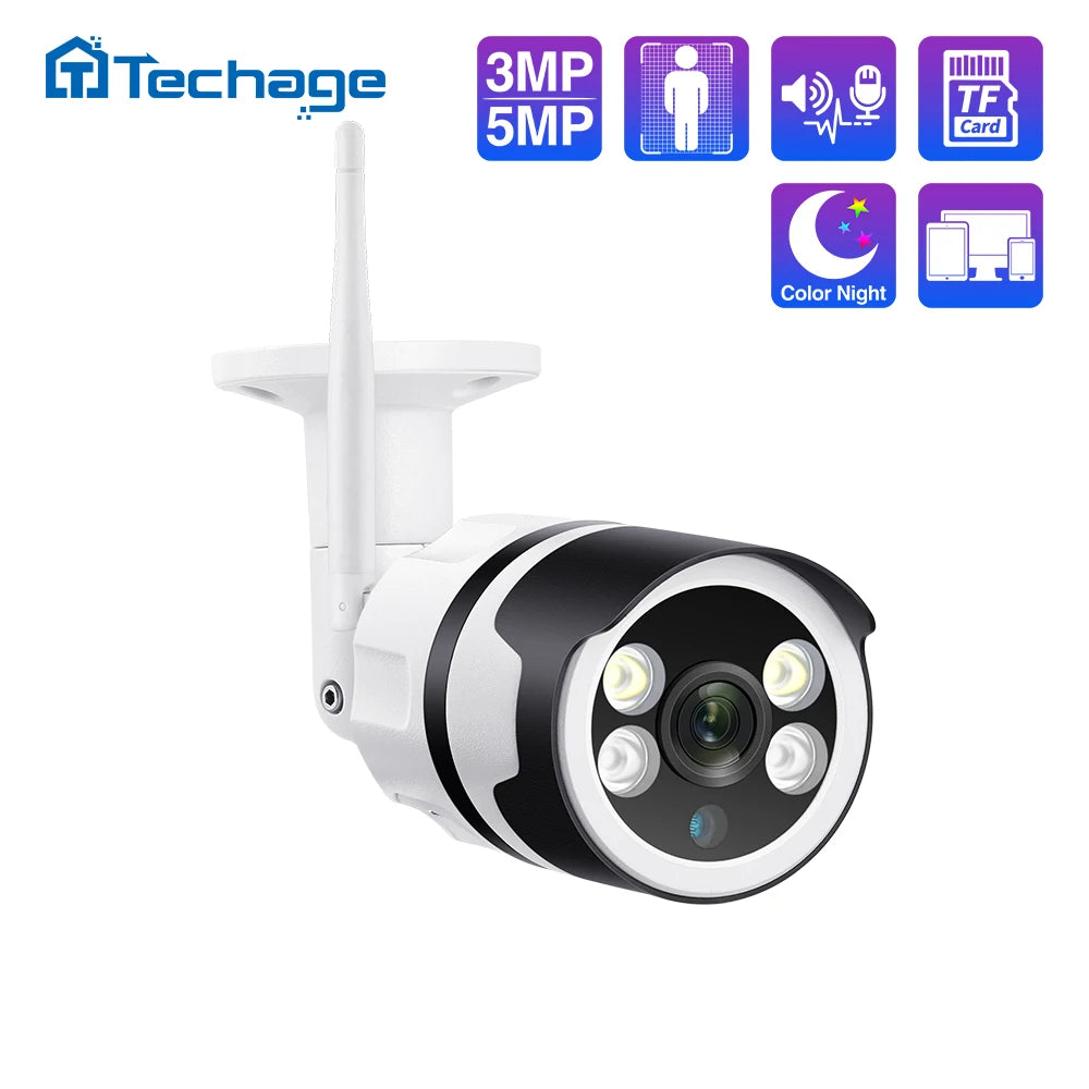 Techage 3MP 5MP Surveillance WiFi IP Camera H.265 Two-way Audio Human Detected P2P Outdoor Metal CCTV Wireless Security Camera RISE DEFENSE SYSTEMS.AI PRODUCTS