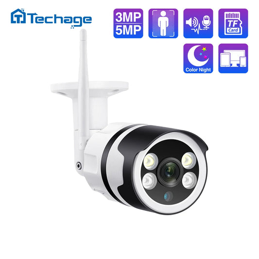 Techage 3MP 5MP Surveillance WiFi IP Camera H.265 Two-way Audio Human Detected P2P Outdoor Metal CCTV Wireless Security Camera RISE DEFENSE SYSTEMS.AI PRODUCTS