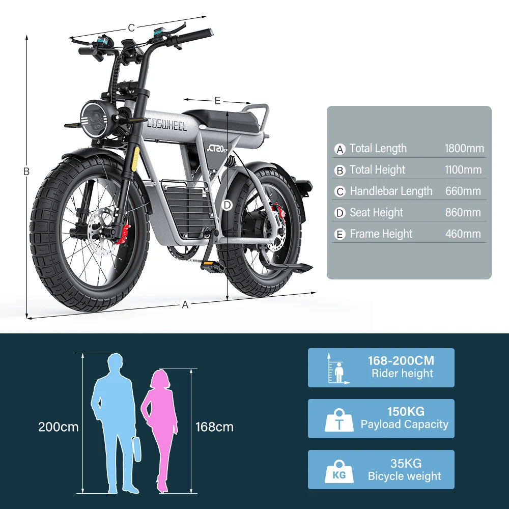 Adult Electric Bike CT20S 2000W Motorcycle electric bicycle 93km/h Speed ebike 20*5.0inch Fat Tire 60V 27.5AH Mountain dirt bike RISE DEFENSE SYSTEMS.AI PRODUCTS