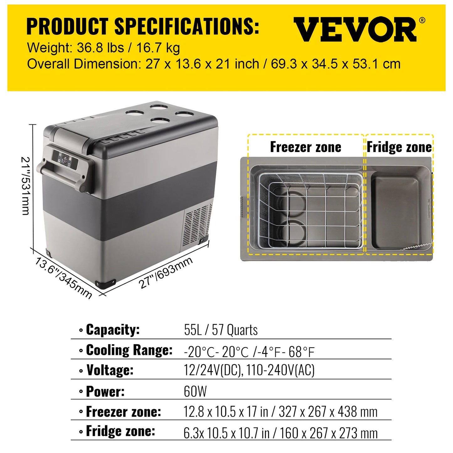 VEVOR 20L 22L 35L 45L 55L Car Refrigerator Mini Fridge Freezer Portable Compressor Cooler 12/24V DC 110-240V Ice Box for Camping RISE DEFENSE SYSTEMS.AI PRODUCTS