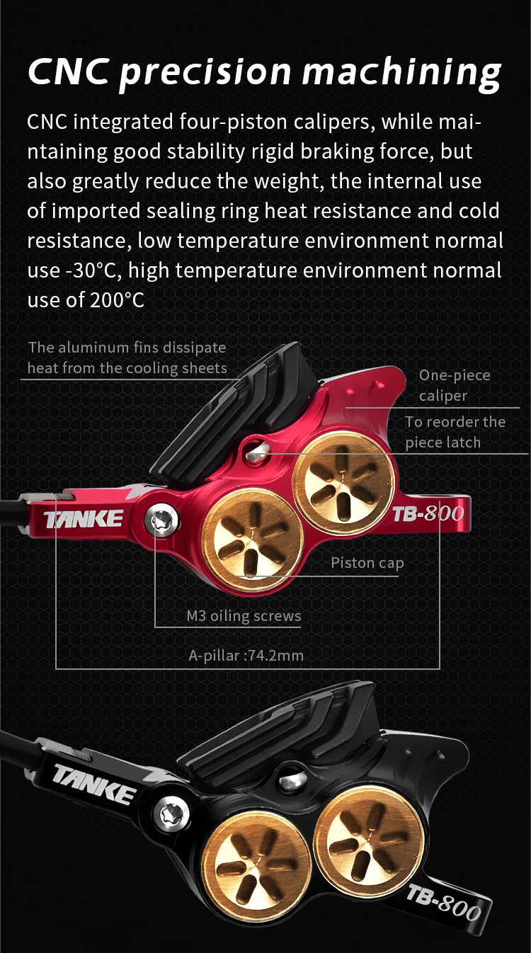 TANKE MTB 4 Piston Hydraulic Disc Brake 900/1700mm  4 Piston Resin Brake Pads Oil Pressure AM DH Road MTB Ultralight Disc Brake RISE DEFENSE SYSTEMS.AI PRODUCTS