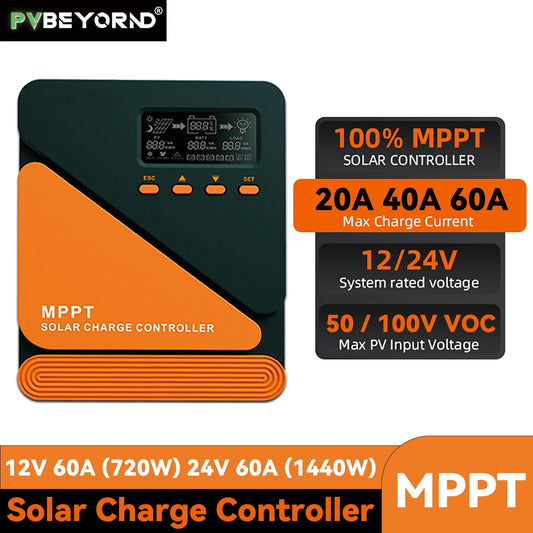 PVBEYORND MPPT Solar Charge Controller 20A 40A 60A Solar Controller MPPT 12V 24V Solar PV Regulator Fit for Lead-acid/Lithium RISE DEFENSE SYSTEMS.AI PRODUCTS