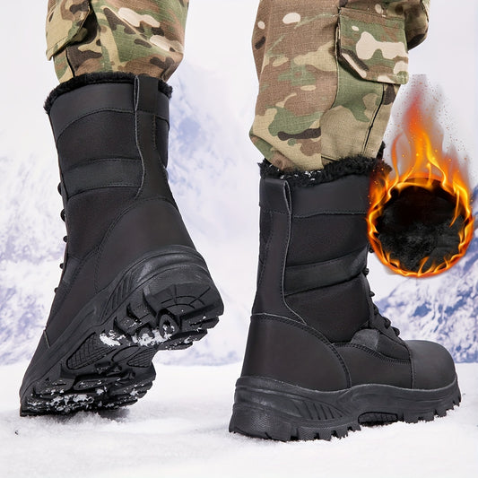 Unisex High-Top Snow Boots, Solid Color Sports Style, Warm Plush Lining, PU & Fabric Upper, Fabric Inner, TPR Sole, Round Toe, with Lace-Up Closure for Hiking & Fall/Winter Season, Outdoor Activities RISE DEFENSE SYSTEMS.AI PRODUCTS