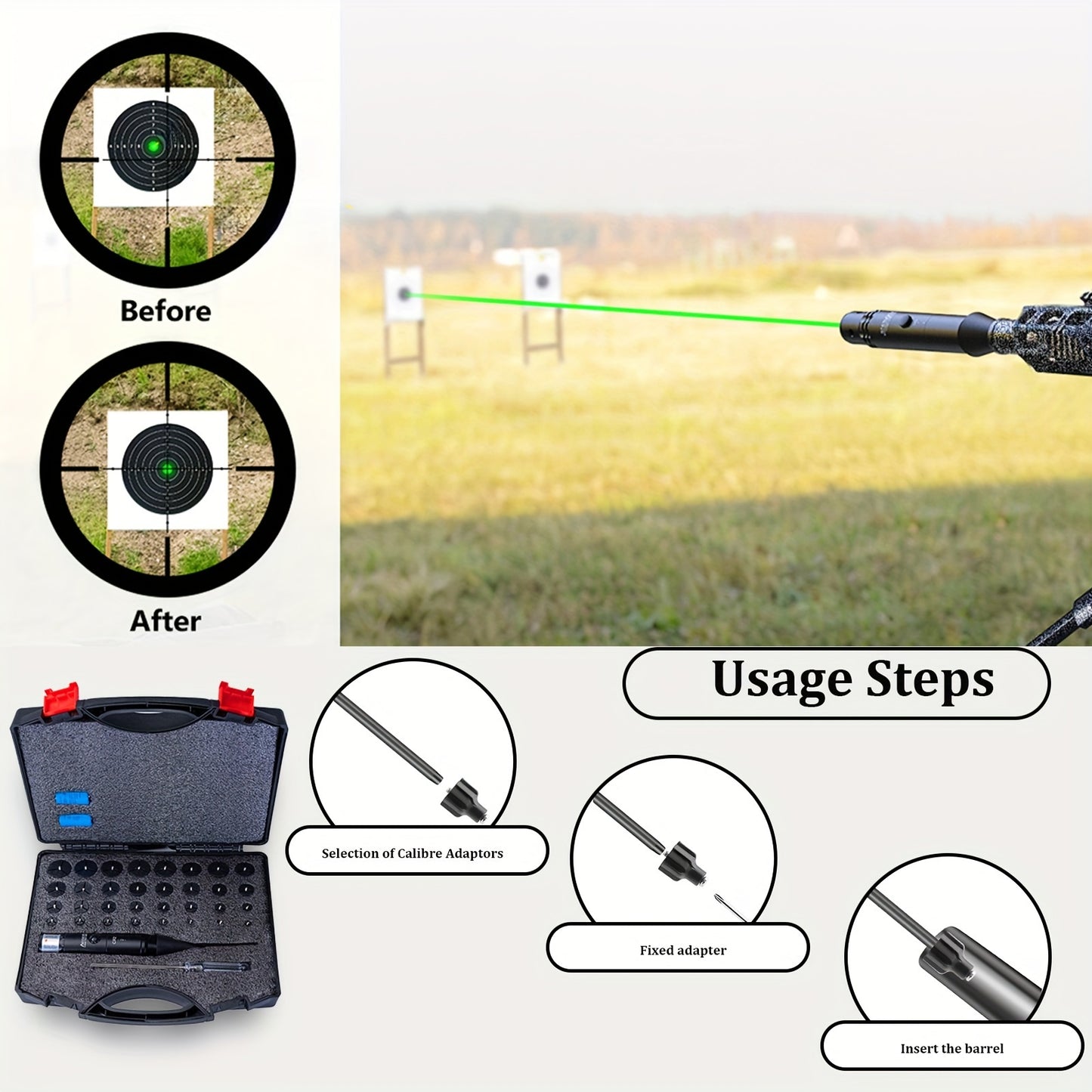 Bore Sight Laser, Site Right Laser Bore Sight, Tactical Elite Laser Bore Sight - for Multiple Calibres Green/Red Laser Bore Sight Kit with 8/32 AdaptersFits All Firearms From.17 to 12GA. RISE DEFENSE SYSTEMS.AI PRODUCTS