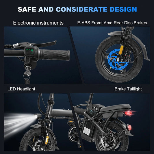 Adult folding basket electric bicycle, 350W high - speed 48V detachable battery, 14 inch front and rear double brake electric bicy - RISE DEFENSE SYSTEMS.AI PRODUCTS