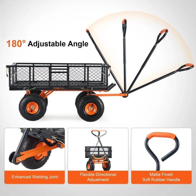 VEVOR Dump Cart Metal Garden Dump Cart with Easy to Assemble Frame Dump Wagon with 2-in-1 Convertible Handle Utility Wheelbarrow 400 lbs Capacity 10 inch Tires RISE DEFENSE SYSTEMS.AI PRODUCTS