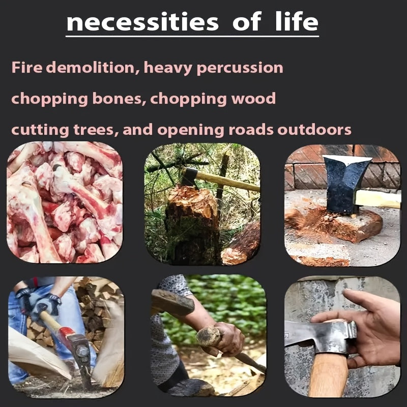 1pc, multi-functional outdoor axe - special steel forged wooden handle Russian tomahawk outdoor camping engineer axe, all steel aircraft axe, portable logging axe, home cutting axe RISE DEFENSE SYSTEMS.AI PRODUCTS