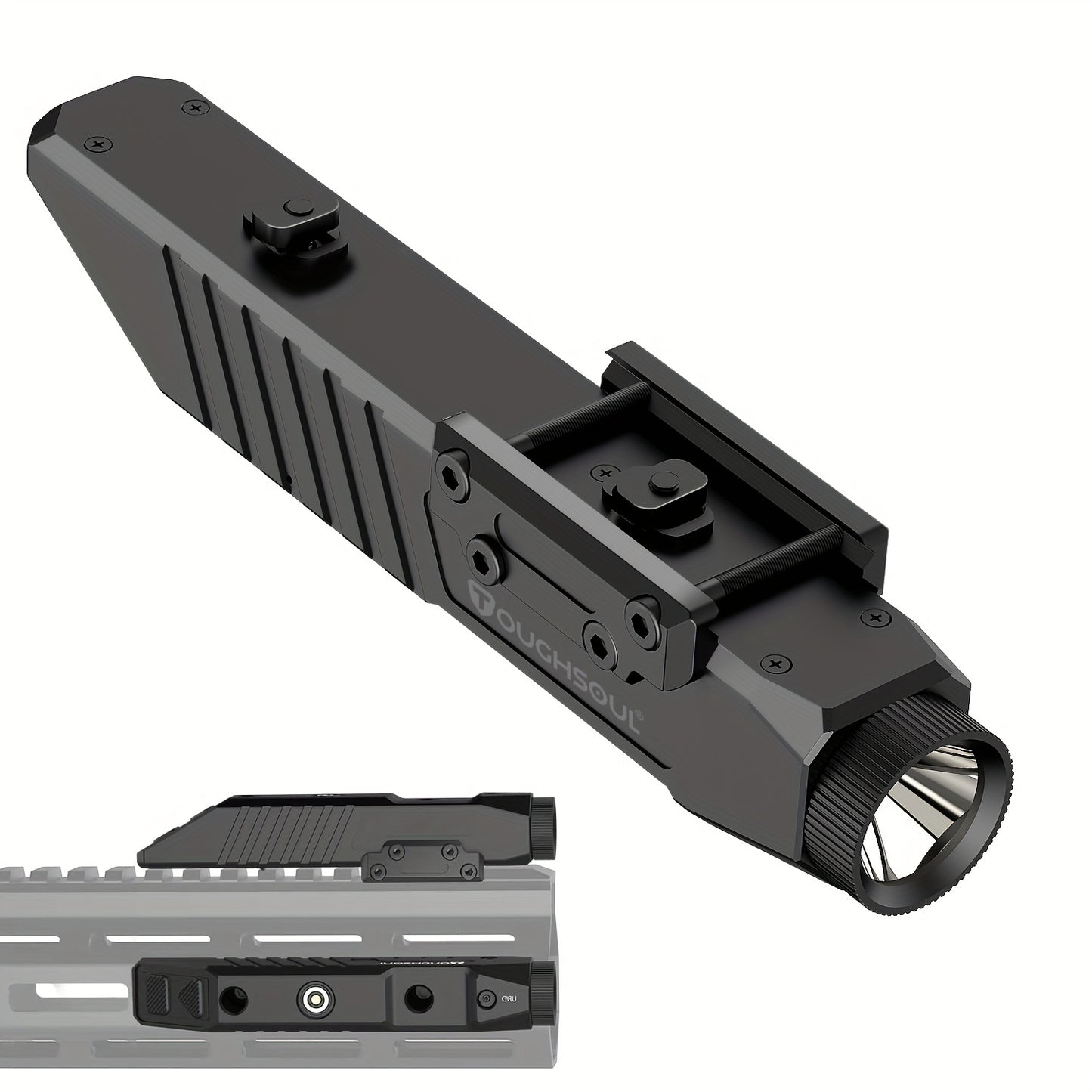TOUGHSOUL 1450LUMEN Tactical Flashlight, Black PU with Picatinny Rail & MLOK Mount, Momentary Strobe Function - Durable Rifle Flashlight for Enhanced Visibility, Rechargeable Flashlight RISE DEFENSE SYSTEMS.AI PRODUCTS