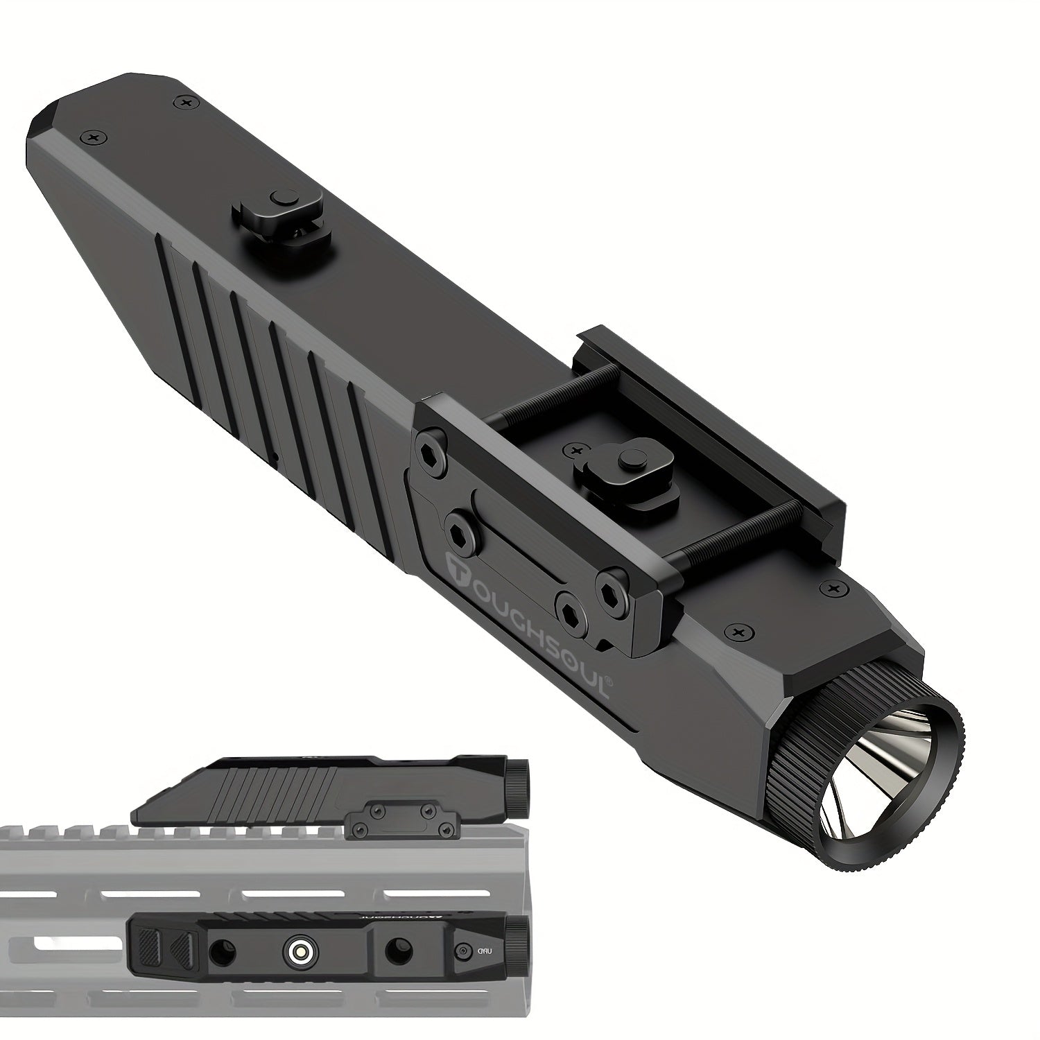 TOUGHSOUL 1450LUMEN Tactical Flashlight, Black PU with Picatinny Rail & MLOK Mount, Momentary Strobe Function - Durable Rifle Flashlight for Enhanced Visibility, Rechargeable Flashlight RISE DEFENSE SYSTEMS.AI PRODUCTS