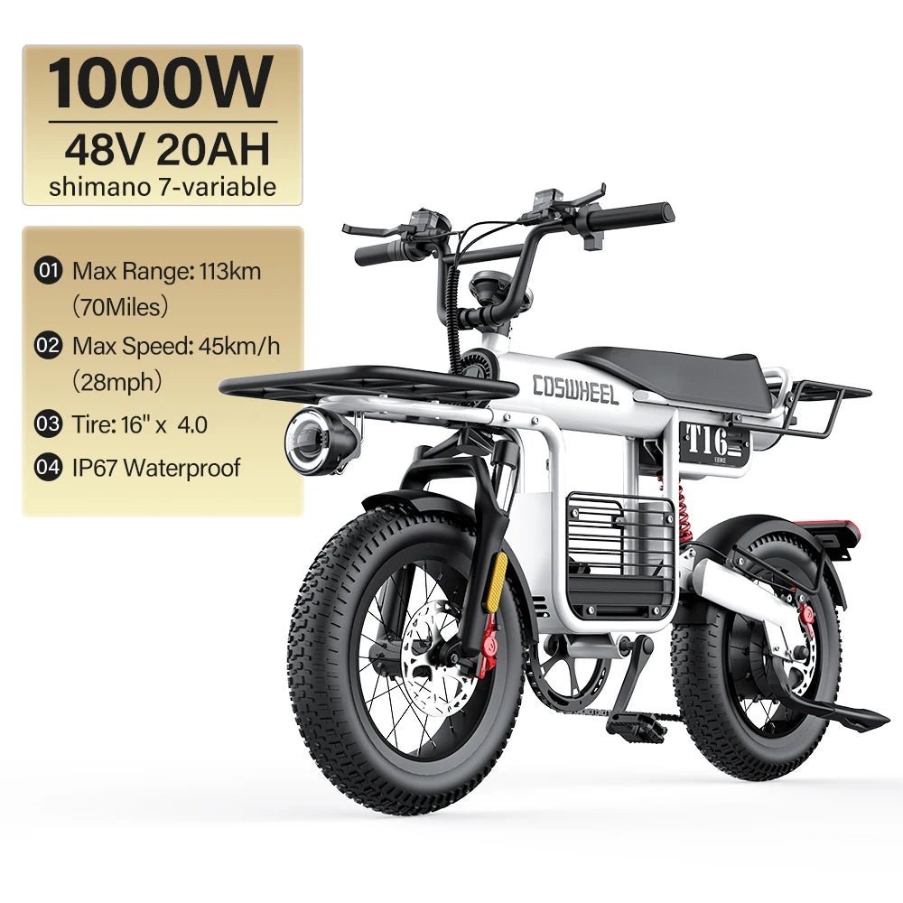 Coswheel Electric Bike CT20S 2000W Motorcyle Drit bike Ebike 20 Inch Fat Tire Bicycle 60V 27.5AH Bikes Adult Electric Bicycle - RISE DEFENSE SYSTEMS.AI PRODUCTS