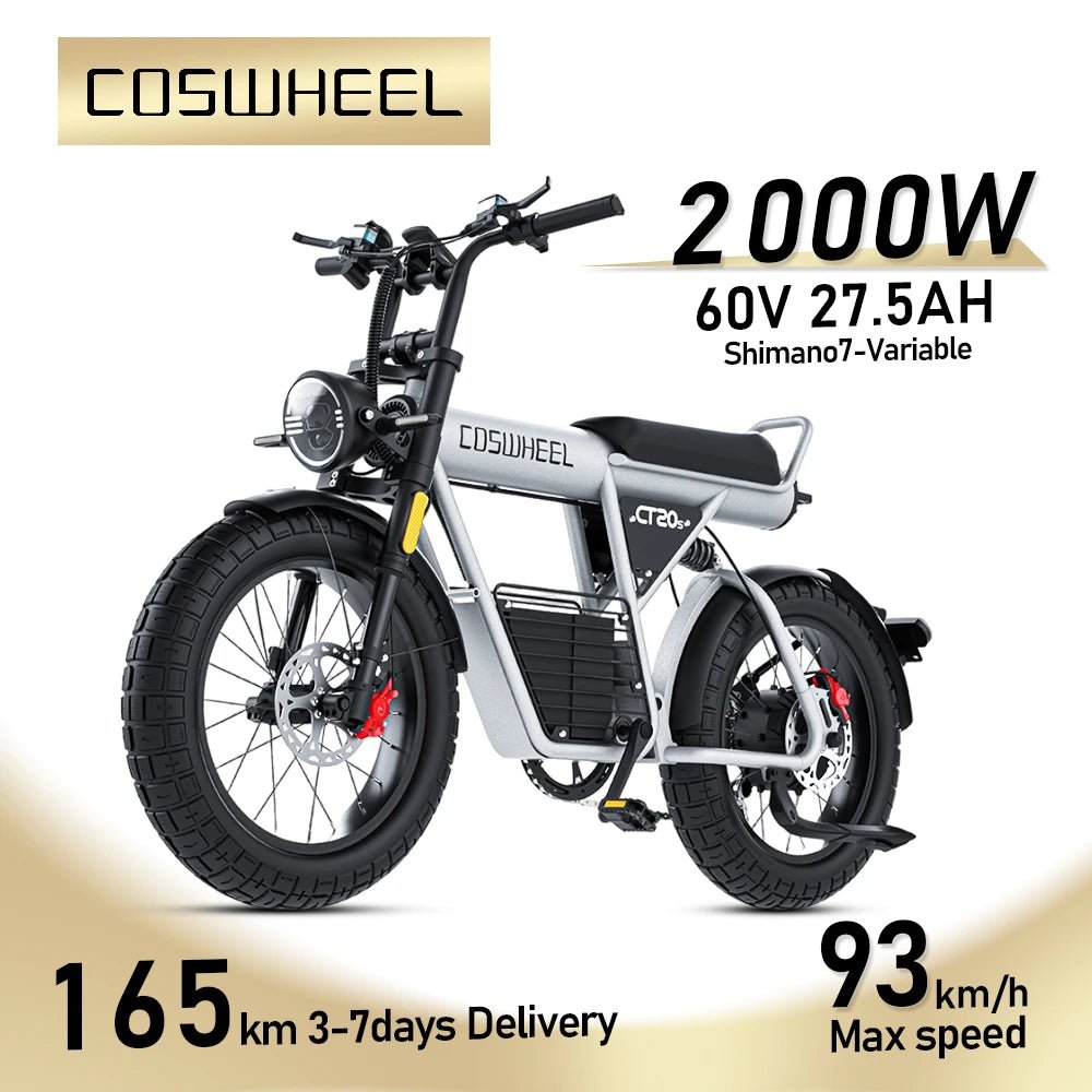 Coswheel Electric Bike CT20S 2000W Motorcyle Drit bike Ebike 20 Inch Fat Tire Bicycle 60V 27.5AH Bikes Adult Electric Bicycle - RISE DEFENSE SYSTEMS.AI PRODUCTS