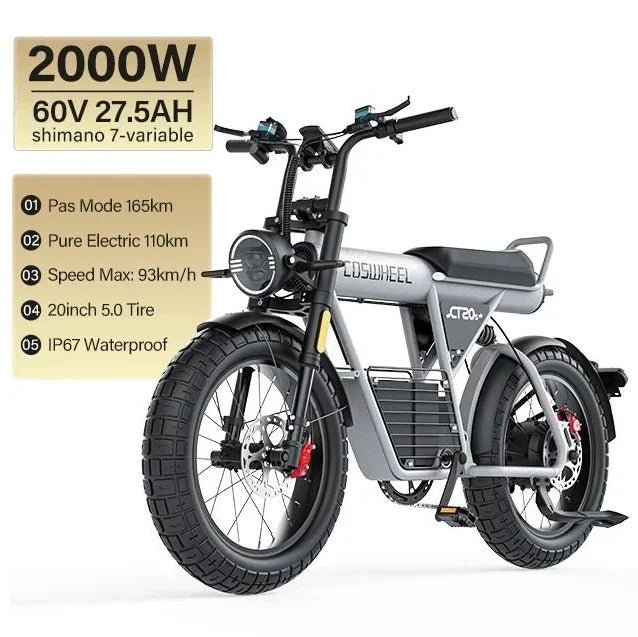 Coswheel Electric Bike CT20S 2000W Motorcyle Drit bike Ebike 20 Inch Fat Tire Bicycle 60V 27.5AH Bikes Adult Electric Bicycle - RISE DEFENSE SYSTEMS.AI PRODUCTS