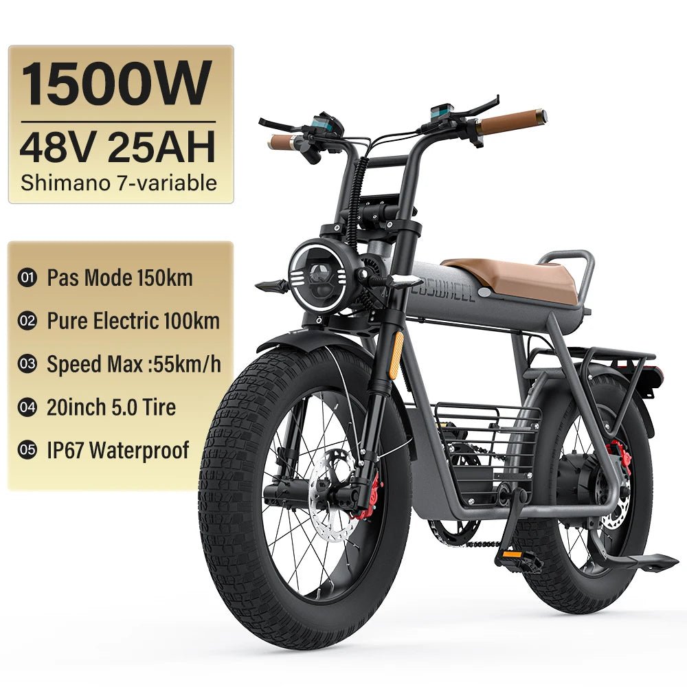 Coswheel Electric Bike CT20S 2000W Motorcyle Drit bike Ebike 20 Inch Fat Tire Bicycle 60V 27.5AH Bikes Adult Electric Bicycle - RISE DEFENSE SYSTEMS.AI PRODUCTS