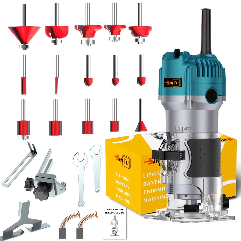 Compact 800W Wood Router for Woodworking - 35000RPM, Edge Guide, Roller Guide for Precise Trimming and Profiling, 110V Plug-In Power RISE DEFENSE SYSTEMS.AI PRODUCTS