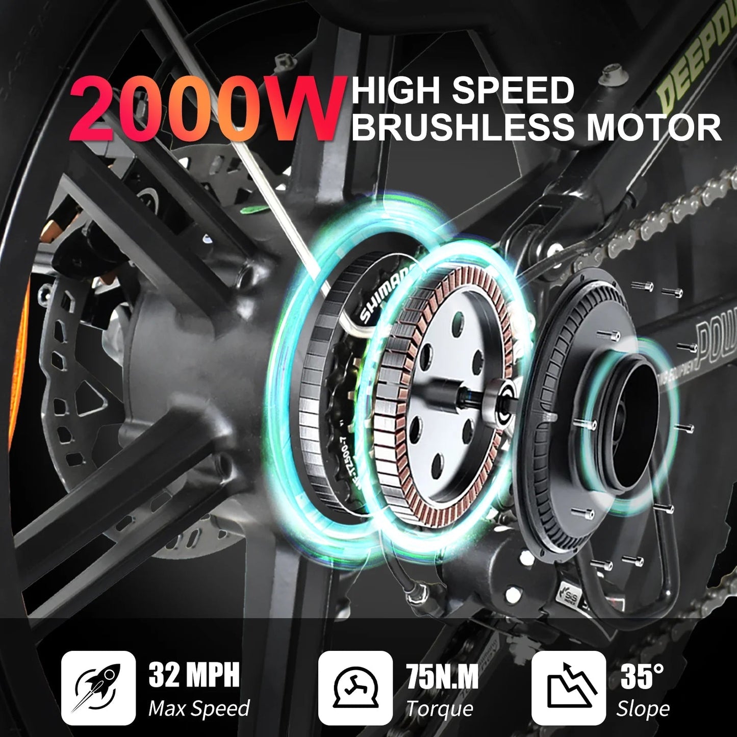 DEEPOWER S7 2000W Electric bike 48V 60AH 20Inch Fat Tire Electric bicycle Outdoor Adult Off - Road Bicycle Mountain Ebike - RISE DEFENSE SYSTEMS.AI PRODUCTS