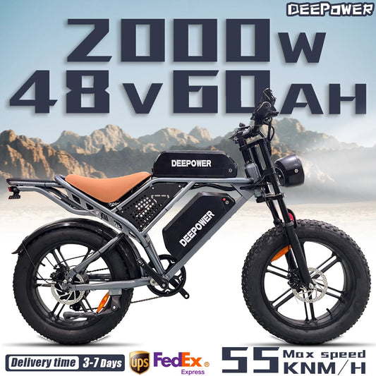 DEEPOWER S7 2000W Electric bike 48V 60AH 20Inch Fat Tire Electric bicycle Outdoor Adult Off - Road Bicycle Mountain Ebike - RISE DEFENSE SYSTEMS.AI PRODUCTS
