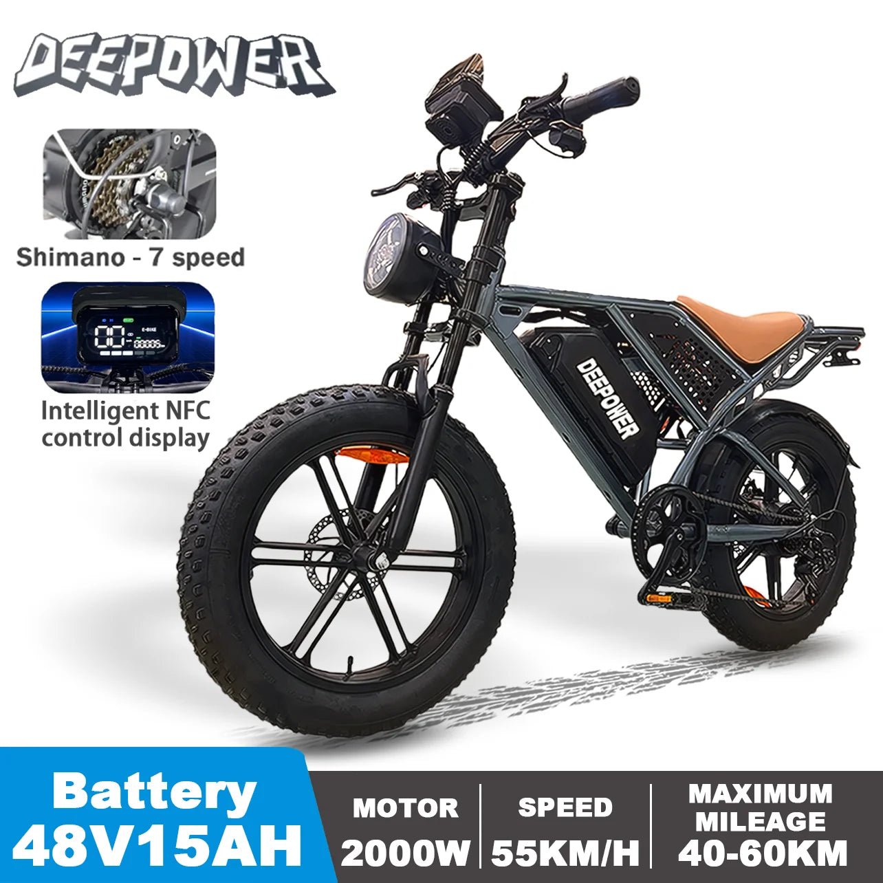 DEEPOWER S7 2000W Electric bike 48V 60AH 20Inch Fat Tire Electric bicycle Outdoor Adult Off - Road Bicycle Mountain Ebike - RISE DEFENSE SYSTEMS.AI PRODUCTS