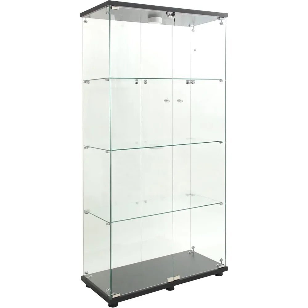 Display Cabinet, 64.5" H 4 - Shelf LED Lights Glass Display Cabinet with Double Door, Modern Curio Cabinet Collection Display Case - RISE DEFENSE SYSTEMS.AI PRODUCTS
