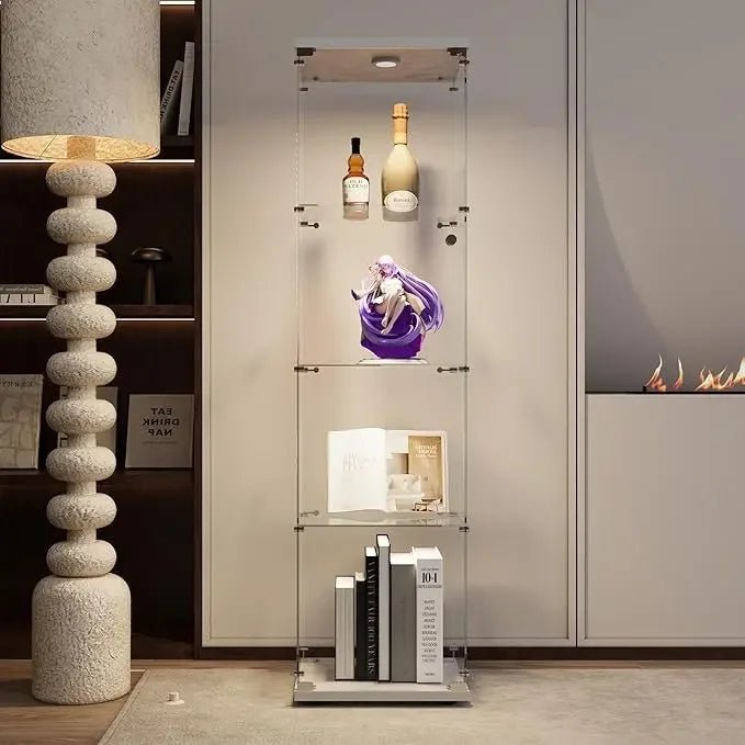 Display Cabinet, 64.5" H 4 - Shelf LED Lights Glass Display Cabinet with Double Door, Modern Curio Cabinet Collection Display Case - RISE DEFENSE SYSTEMS.AI PRODUCTS