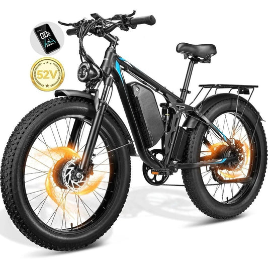 Dual Motor 3000W Peak Electric Bike , 52V23AH Battery, Up To 37MPH 87 Miles Range, Full Suspension, Electric Bicycle - RISE DEFENSE SYSTEMS.AI PRODUCTS