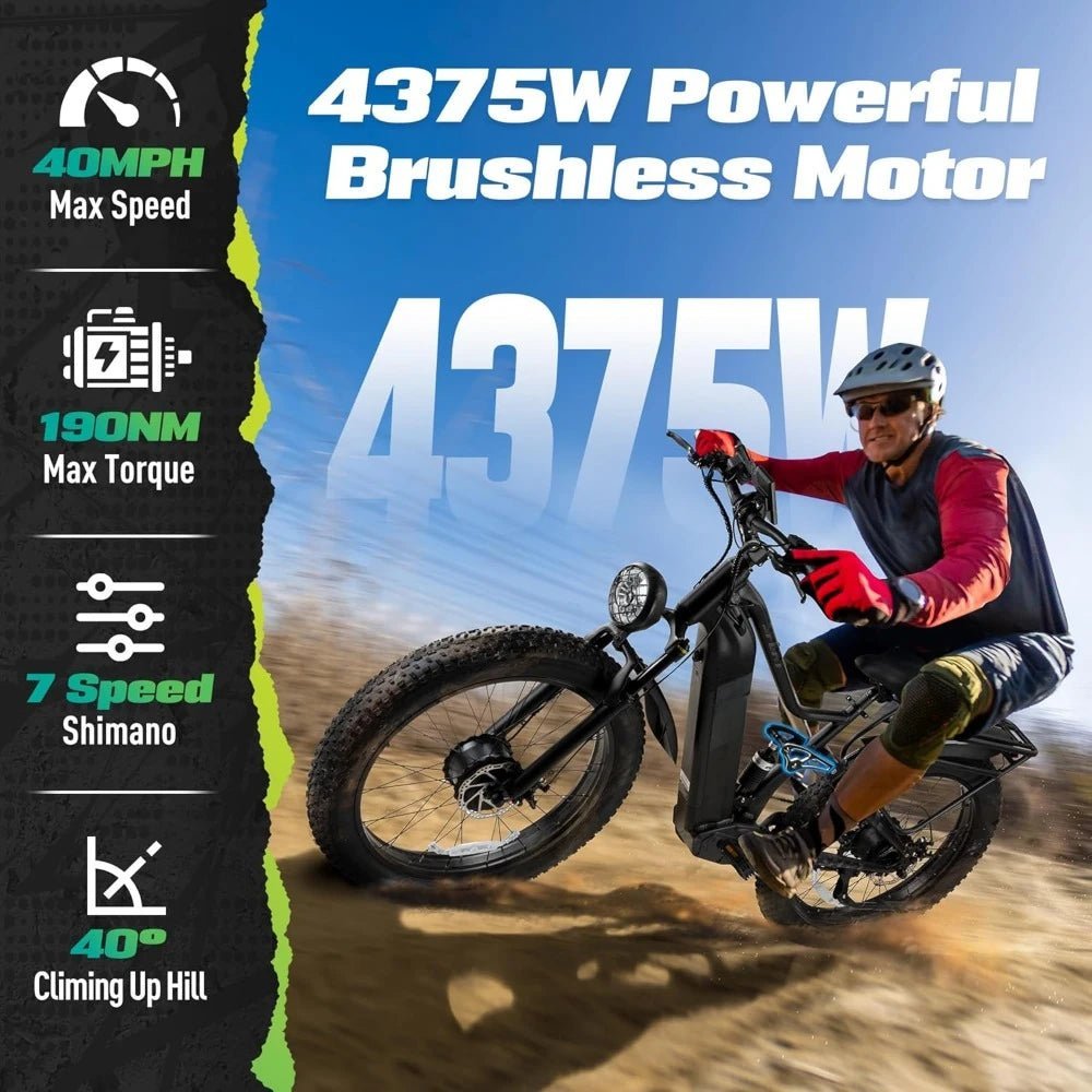 Dual Motor Electric Bike for Adults 40MPH with 48V 28AH Battery, 26x4 Fat Tire All Terrain Ebikes, Full Suspension E Bike - RISE DEFENSE SYSTEMS.AI PRODUCTS