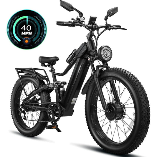Dual Motor Electric Bike for Adults 40MPH with 48V 28AH Battery, 26x4 Fat Tire All Terrain Ebikes, Full Suspension E Bike - RISE DEFENSE SYSTEMS.AI PRODUCTS