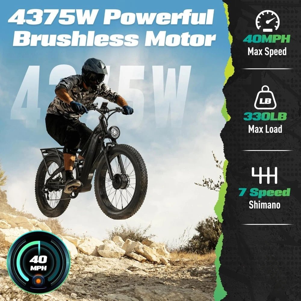 Dual Motor Electric Bike for Adults 40MPH with 48V 28AH Battery, 26x4 Fat Tire All Terrain Ebikes, Full Suspension E Bike - RISE DEFENSE SYSTEMS.AI PRODUCTS