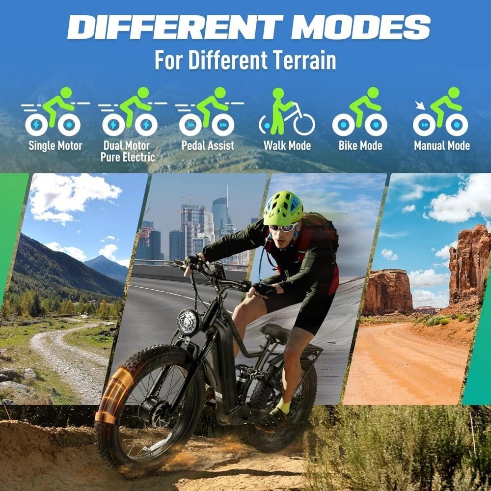 Dual Motor Electric Bike for Adults 40MPH with 48V 28AH Battery, 26x4 Fat Tire All Terrain Ebikes, Full Suspension E Bike - RISE DEFENSE SYSTEMS.AI PRODUCTS