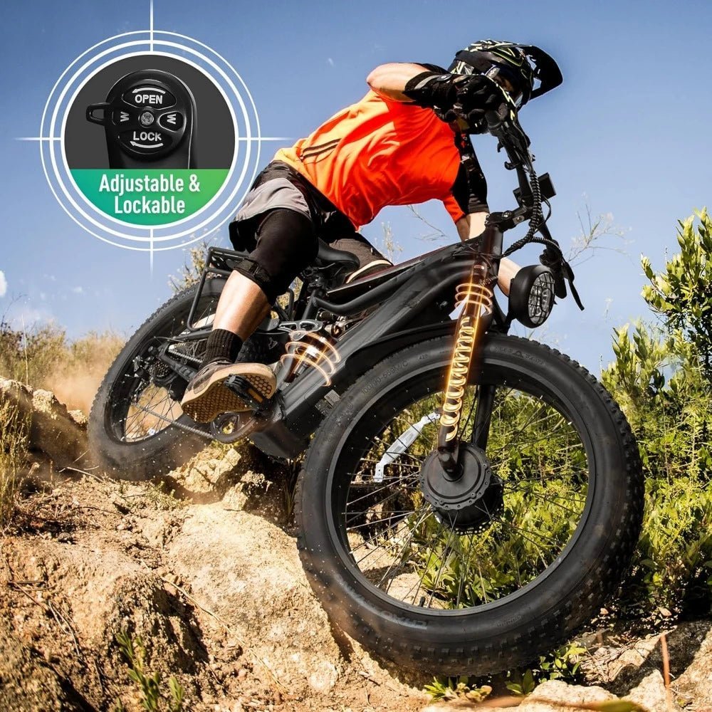 Dual Motor Electric Bike for Adults 40MPH with 48V 28AH Battery, 26x4 Fat Tire All Terrain Ebikes, Full Suspension E Bike - RISE DEFENSE SYSTEMS.AI PRODUCTS