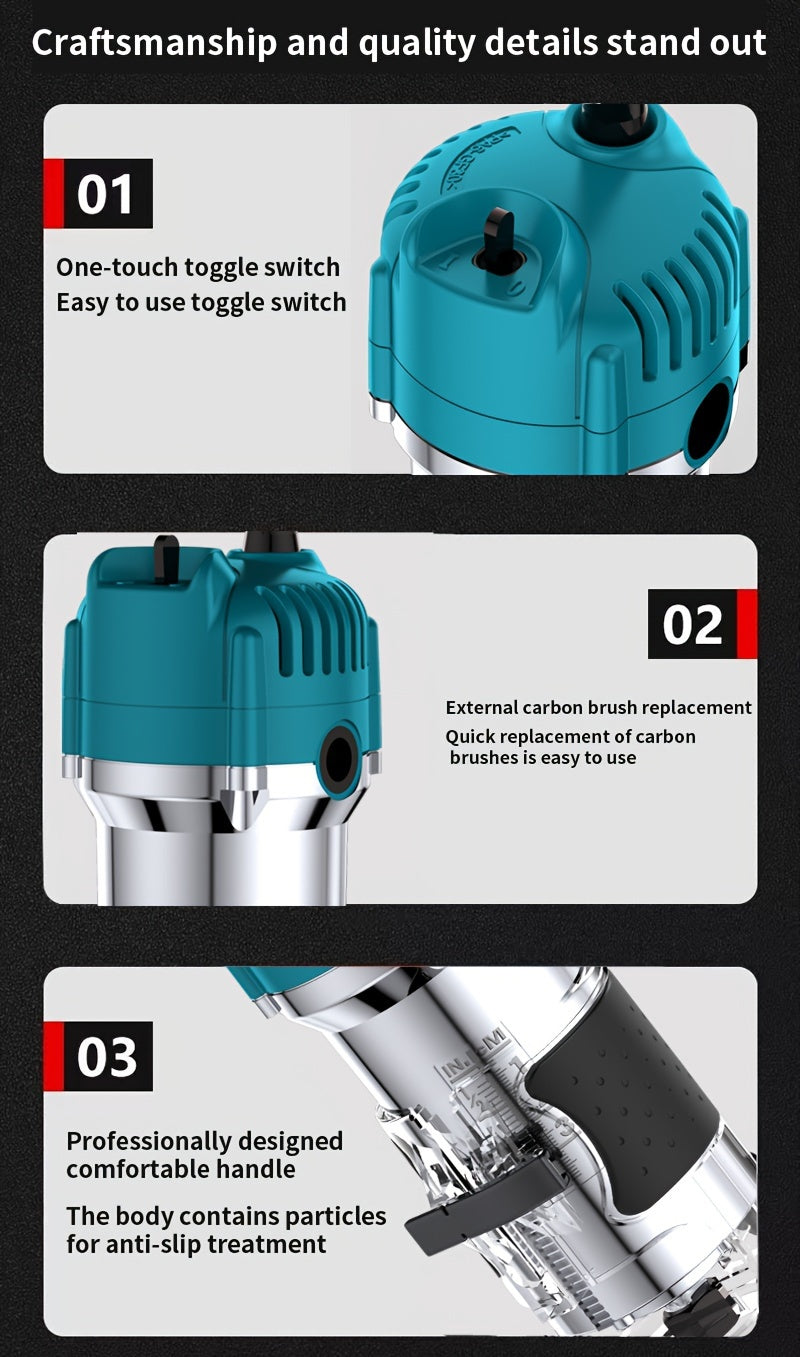 Compact 800W Wood Router for Woodworking - 35000RPM, Edge Guide, Roller Guide for Precise Trimming and Profiling, 110V Plug-In Power RISE DEFENSE SYSTEMS.AI PRODUCTS