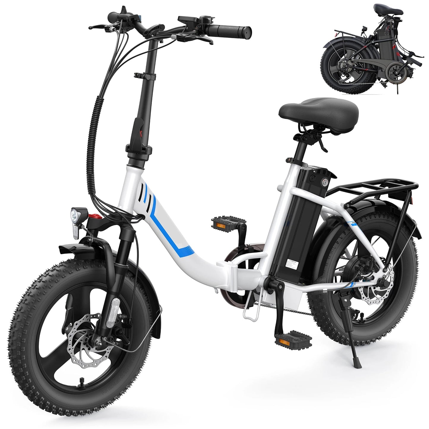 Electric Bike, 16" x 3.0 Fat Tire Electric Bike for Adults, 350W Folding EBike with 48V Removable Battery, 20MPH - RISE DEFENSE SYSTEMS.AI PRODUCTS