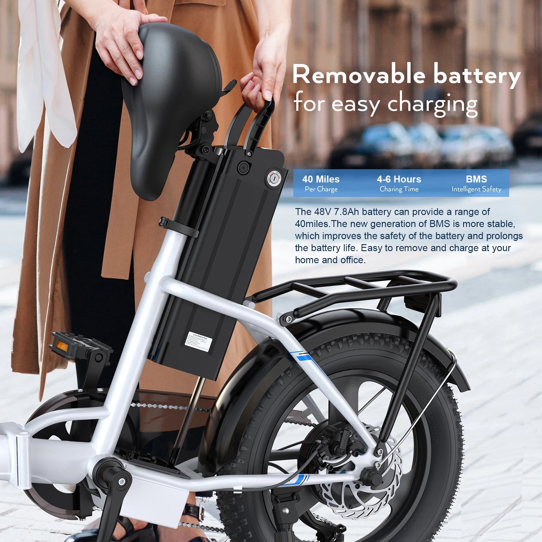 Electric Bike, 16" x 3.0 Fat Tire Electric Bike for Adults, 350W Folding EBike with 48V Removable Battery, 20MPH - RISE DEFENSE SYSTEMS.AI PRODUCTS