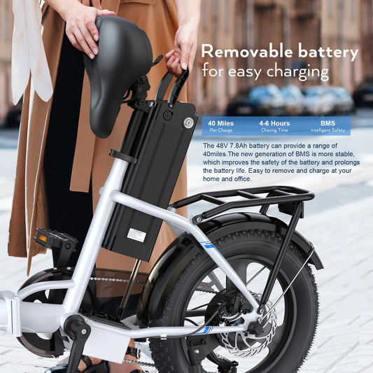 Electric Bike, 16" x 3.0 Fat Tire Electric Bike for Adults, 350W Folding EBike with 48V Removable Battery, 20MPH - RISE DEFENSE SYSTEMS.AI PRODUCTS