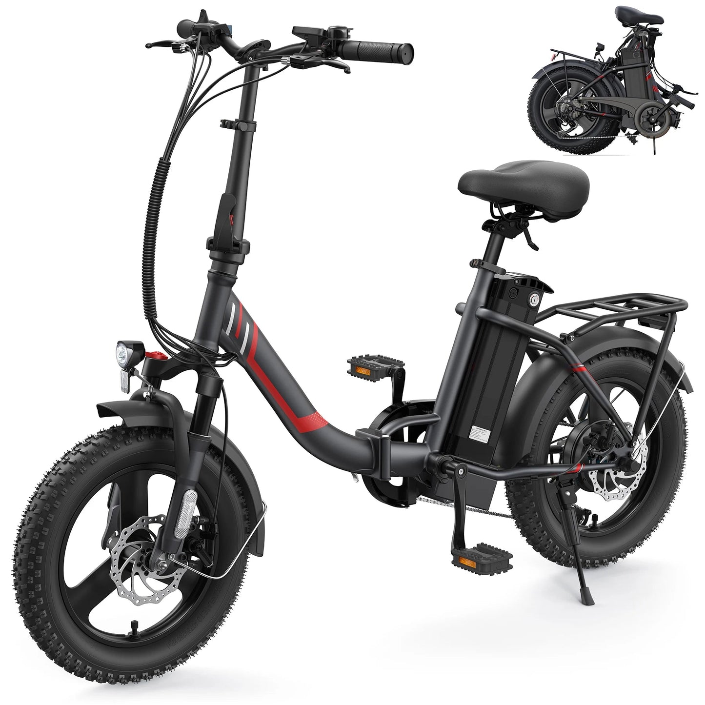 Electric Bike, 16" x 3.0 Fat Tire Electric Bike for Adults, 350W Folding EBike with 48V Removable Battery, 20MPH - RISE DEFENSE SYSTEMS.AI PRODUCTS