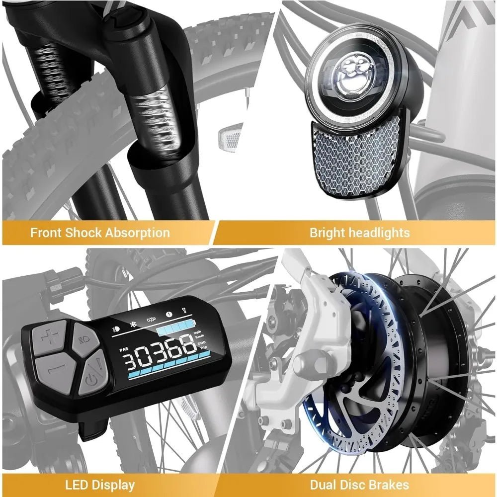 Electric Bike for Adults,7 - Speed,Commuter Electric Bike with 360Wh Removable Battery,LCD Display,Suspension Fork - RISE DEFENSE SYSTEMS.AI PRODUCTS