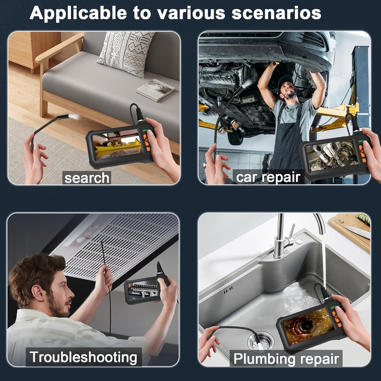4. 3" IPS HD Borescope Camera with High-Quality 1080P Lens and Bright Headlight for Automotive and House Pipe Inspection RISE DEFENSE SYSTEMS.AI PRODUCTS