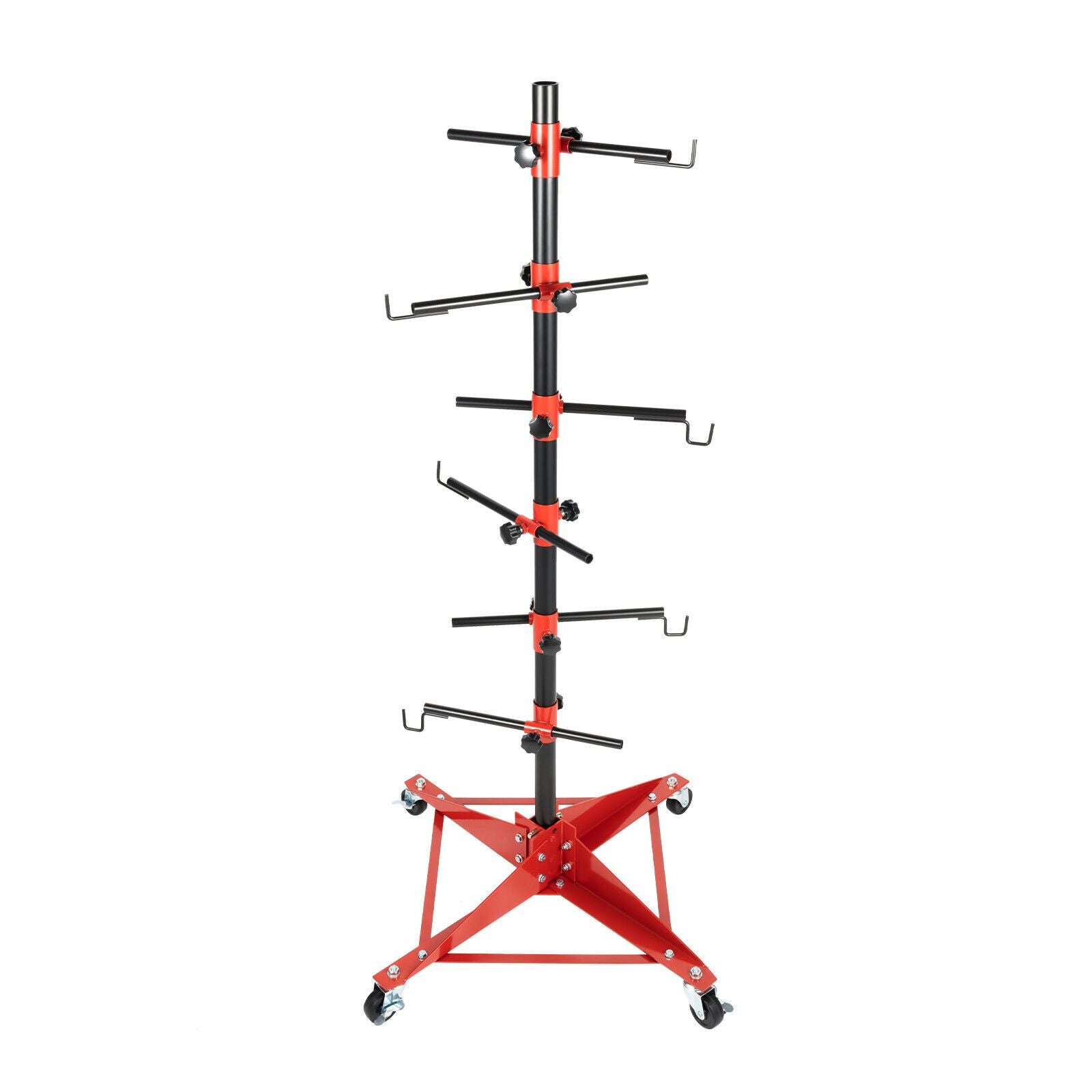 Adjustable Auto Body Door Hood Fender Panel Holder - Sturdy Iron Tree Post Stand, 220.5 lbs Capacity, with Red & Black Adjustable Knobs and Hooks for Precise Painting in Professional Workshops RISE DEFENSE SYSTEMS.AI PRODUCTS