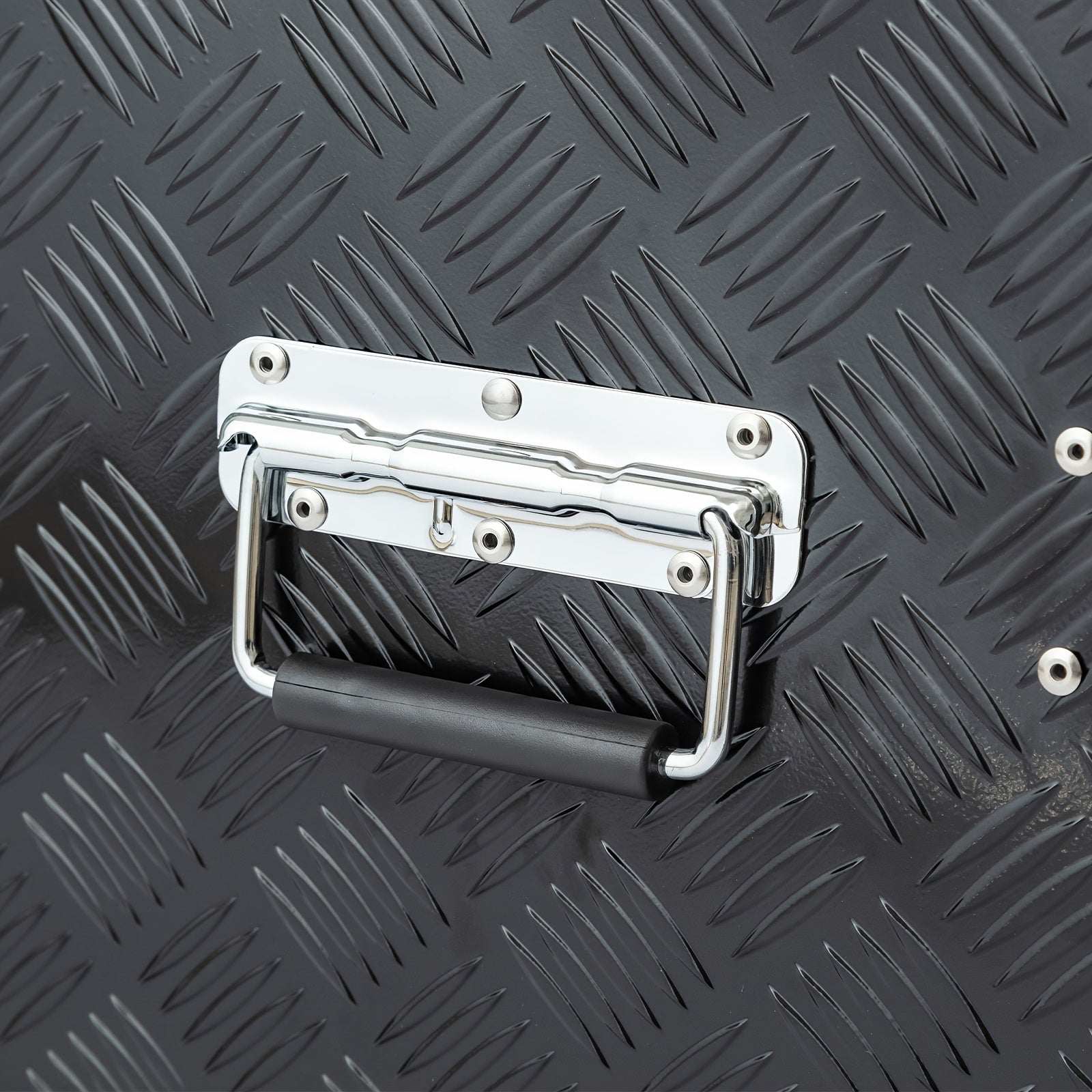Truck Bed Tool Box Trailer Storage Tool Box Black Aluminum Heavy Duty Pick Up Truck Bed RV Toolbox Diamond Plate With Lock & Keys RISE DEFENSE SYSTEMS.AI PRODUCTS