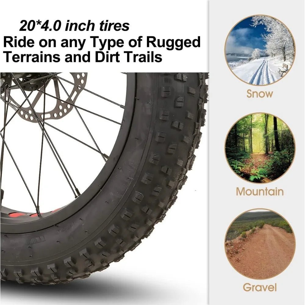 Fat Tire Mountain Bike for Boys and Girls Age 5 + Years, Shimano 7 - Speed, Dual - Disc Brake,Kids Beach and Snow Bicycle - RISE DEFENSE SYSTEMS.AI PRODUCTS