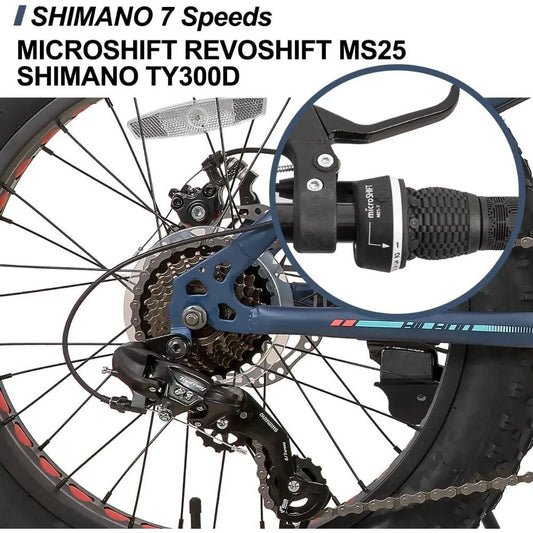 Fat Tire Mountain Bike for Boys and Girls Age 5 + Years, Shimano 7 - Speed, Dual - Disc Brake,Kids Beach and Snow Bicycle - RISE DEFENSE SYSTEMS.AI PRODUCTS