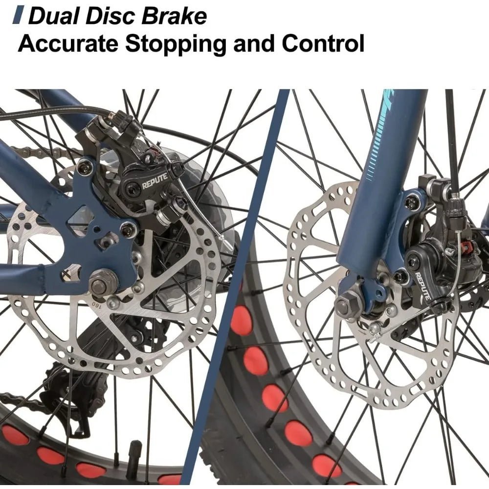 Fat Tire Mountain Bike for Boys and Girls Age 5 + Years, Shimano 7 - Speed, Dual - Disc Brake,Kids Beach and Snow Bicycle - RISE DEFENSE SYSTEMS.AI PRODUCTS