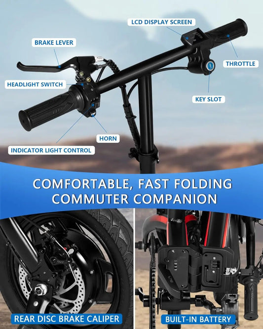 IDOTATA Electric Bike for Adults 600W Peak Motor, 20mph Folding Ebike, 14" Woman Electric Bicycles,48V 10AH , Multi - Shock Ebike - RISE DEFENSE SYSTEMS.AI PRODUCTS