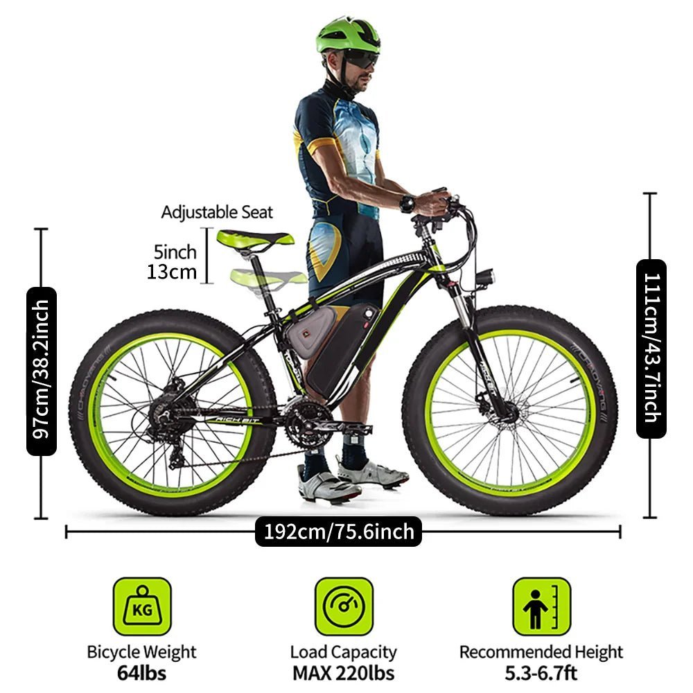 Mountain Ebike Bicycle For Adults 48V 1000W Powerful Electric Bike 28 - 30Miles Range 26'' Fat Tire Snow Electric Bicycle Bike - RISE DEFENSE SYSTEMS.AI PRODUCTS