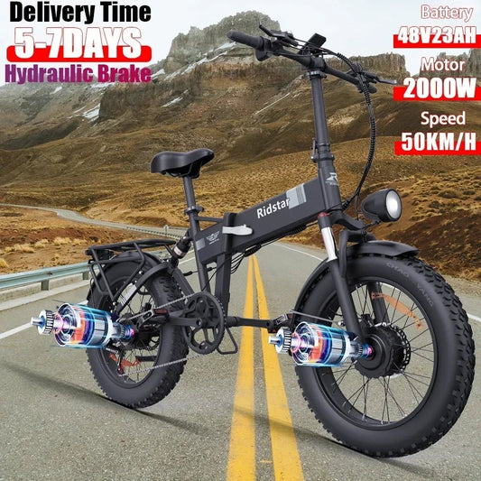 New H20 Pro, 2000W Powerful Dual Motor Snow Mountain Electric Bike 48V 23AH 20 Inch*4.0 Fat Tire Folding Electric Bike - RISE DEFENSE SYSTEMS.AI PRODUCTS