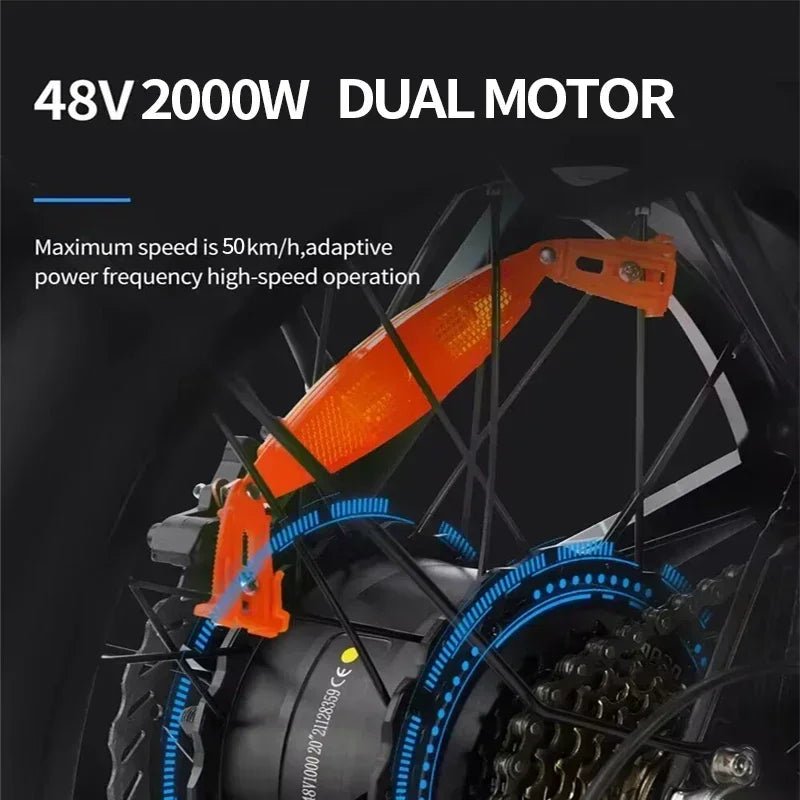 New H20 Pro, 2000W Powerful Dual Motor Snow Mountain Electric Bike 48V 23AH 20 Inch*4.0 Fat Tire Folding Electric Bike - RISE DEFENSE SYSTEMS.AI PRODUCTS